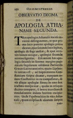 Observatio Decima. De Apologia Athanasii Secunda