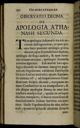 Observatio Decima. De Apologia Athanasii Secunda
