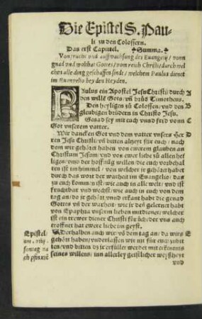 Die Epistel S. Pauli zu den Colossern.