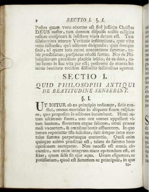Sectio I. Quid Philosophi Antiqui De Beatitudine Senserint.