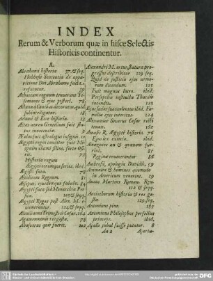 Index Rerum & Verborum quae in hisce Selectis Historicis continentur