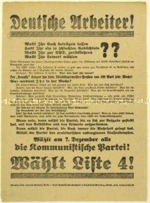 Flugblatt der KPD gegen die SPD und Aufruf zur Reichstagswahl am 7. Dezember 1924