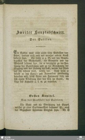 Zweiter Hauptabschnitt. Der Sattler