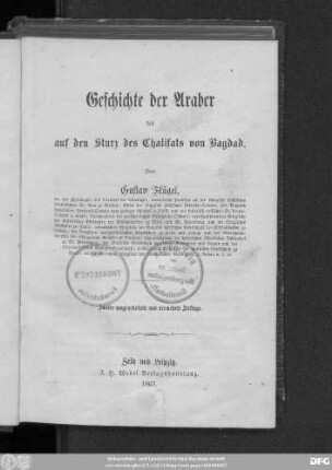 Geschichte der Araber bis auf den Sturz des Chalifats von Bagdad