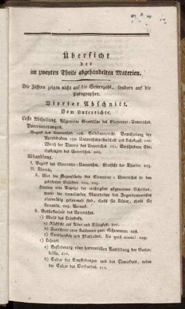 Übersicht der im zweyten Theile abgehandelten Materien.