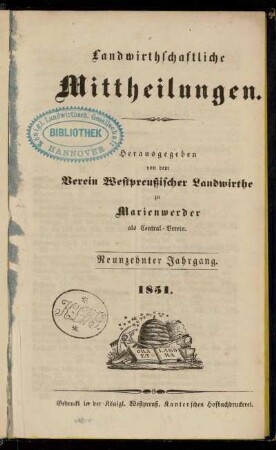 19: Landwirthschaftliche Mittheilungen : Organ d. Hauptvereins Westpreußischer Landwirthe