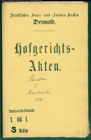 Schnitker, Hermann, Bürgermeister zu Lemgo gegen Tönies Manhenke - Schuldforderung