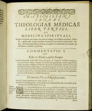 Commentatio I. De Fidei vi Medica, instar Sinapis.