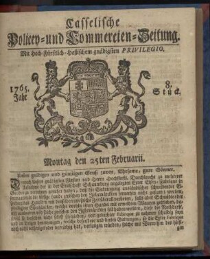 8. Stueck, Montag den 25ten Februarii 1765