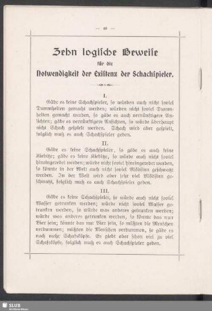 V. Zehn logische Beweise für die Notwendigkeit der Existenz der Schachspieler