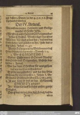 Der IV. Articul. Von unserm einigen Heylande und Seeligmacher CHristo JEsu.