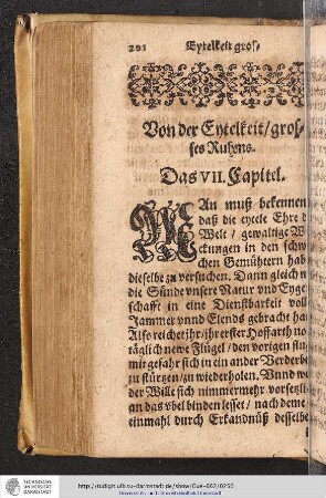 Von der Eytelkeit / grossen Ruhms. Das VII. Capitel