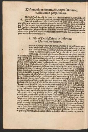 Ex libris Petri Criniti de historicis ac Oratoribus latinis.