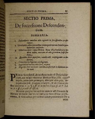Sectio Prima, De successione Descendentium