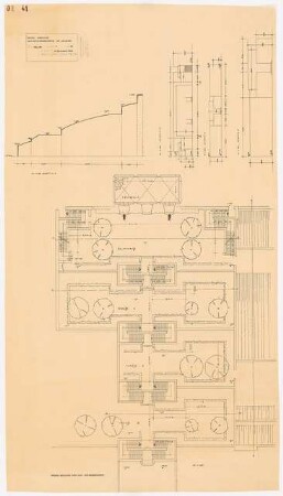 Bundesgartenschau 1955, Kassel: Grundriss, Schnitte beim Ehrenmal am Aueberg 1:200 und 1:100
