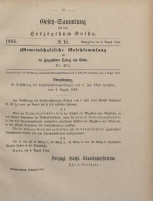 18. Verordnung, die Ausführung des Unfallversicherungs-Gesetzes vom 6. Juli 1884 betreffend. Vom 4. August 1884