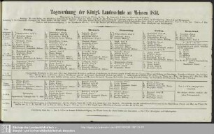 Tagesordnung der Königl. Landesschule zu Meissen 1851