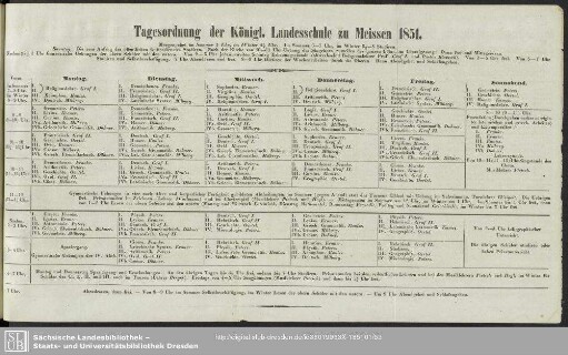Tagesordnung der Königl. Landesschule zu Meissen 1851