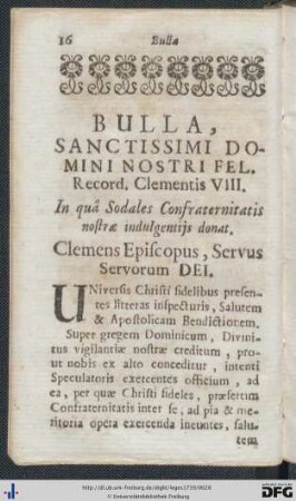 Bulla, Sanctissimi Domini Nostri Fel. Record. Clementis VIII.