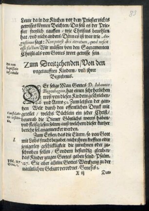 Zum Dreitzehenden/ Von den ungetaufften Kindern/ und ihrer Begrebnus.