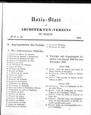 1841: Notizblatt des Architekten-Vereins zu Berlin