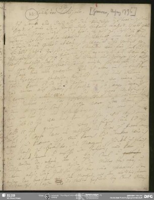 Eigenh. Brief von Johanna Christiane Erdmuthe Schlegel an August Wilhelm von Schlegel, Hannover, Anfang 1796