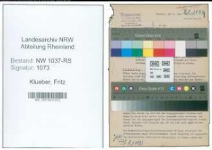 Entnazifizierung Fritz Klueber , geb. 26.07.1891 (Stadtrentmeister)