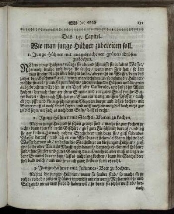 Das 15. Capitel. Wie man junge Hühner zubereiten soll.