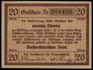 Gutschein für Norder- und Süder-Dithmarschen, 20 Pfennig Gutschein