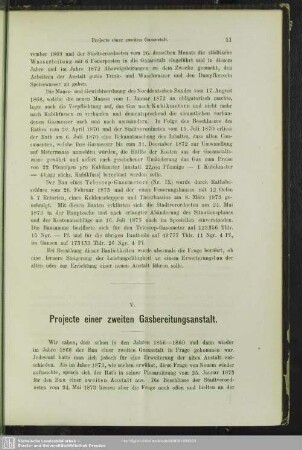 V. Projecte einer zweiten Gasbereitungsanstalt