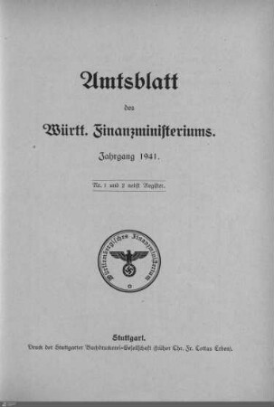 9.1941: Finanzministerium, Amtsblatt 1941