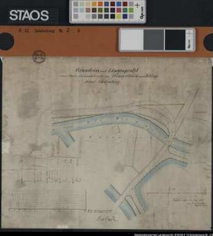 "Grundriß und Längenprofil eines Teiles der Landstraße von Steiningerturm nach Wittlage. Abtlg. Schelenburg" Teil der Wierau und Schloss Schelenburg Ausf.-Art: Farbige Zeichnung Herst.: Brockmeyer Format: 34 x 41 cm Maßstab: 1 : 500 (Grundriss), 1 : 200 (Höhe), 1 : 2000 (Länge)