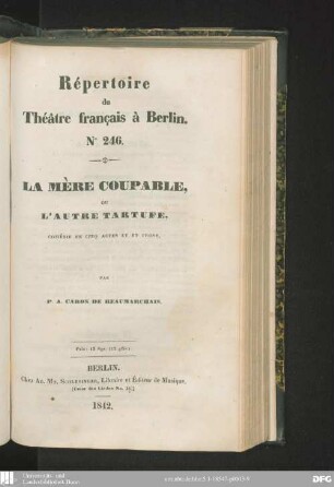 La mère coupable, ou l'autre tartufe : comédie en cinq actes et en prose