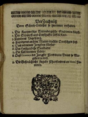 Verzeichnüß Derer Schertz-Gedichte so hierinnen enthalten.