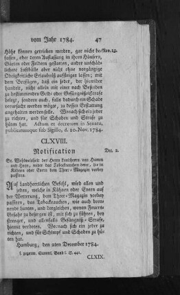 CLXVIII. Notification