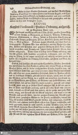 XXXVIII. Kaysers Ferdinandi I Probier-Ordnung, aufgerichtet zu Augspurg Anno 1559