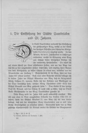 1. Die Entstehung der Städte Saarbrücken und St. Johann.