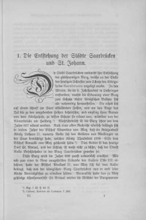 1. Die Entstehung der Städte Saarbrücken und St. Johann.