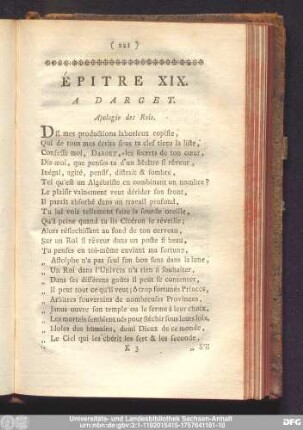 Épitre XIX. A Darget. Apologie des Rois.