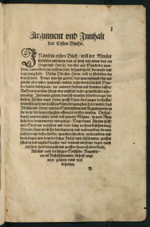 Ir, Argument und Innhalt des Ersten Buchs