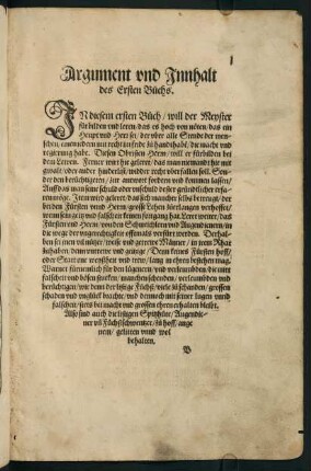 Ir, Argument und Innhalt des Ersten Buchs