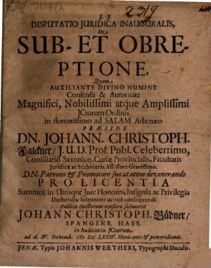 Disputatio Juridica Inauguralis, De Sub- Et Obreptione