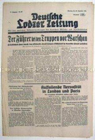 "Deutsche Lodzer Zeitung" zum Vormarsch der Wehrmacht auf Warschau
