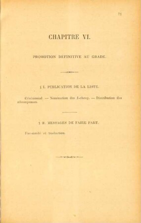 Chapitre VI. Promotion définitive au grade