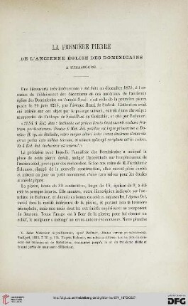 2.Ser. 9.1874/75: La premiére pierre de l'ancienne église des dominicains a Strasbourg