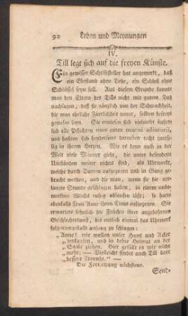 IV. Till legt sich auf die freyen Künste.