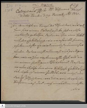 Auszug eines Briefes von Anton Wilhelm Böhme an [Georg Heinrich Neubauer].
