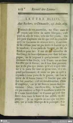 Lettre DLXXVI. Aux Rochers, ce Dimanche, 28. Août, 1689