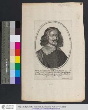 Nicolavs Georgivs De Raigersperger Eques S.ræ Cæs.æ M.tis Consil. Imperij Aulicus, Eminentiss. Archiepisc. Princ. Elect. Mogunt. Cancel. à Consil. secret, et ad Tract. Pac. Univers. plena cum potest, Legatus / P. Aubry excud.