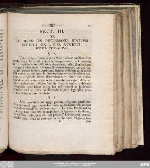 Sect. III. De Iis, Quas Ius Reformandi Statuum Imperii Ex I.P.O. Accepit, Restrictionibus.